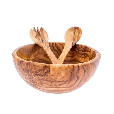 Olive Wood Bowl And Serving Utensils Set Handmade Wooden Salad Serving