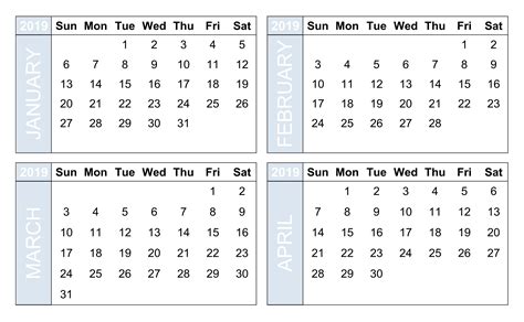 Free Printable Calendar 4 Months Per Page Calendar Template Blank 4
