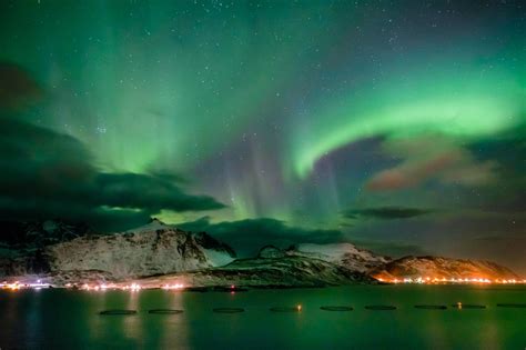 Aurora Borealis Over Lofoten Islands Norway Solar Storm Raining Down