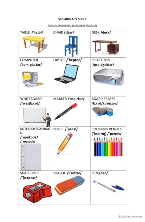 Vocabulary The Classroom English Esl Worksheets Pdf And Doc