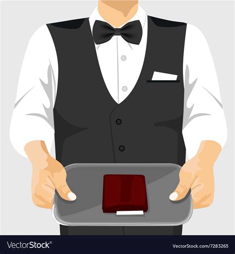 Waiter Holding A Tray With A Check Royalty Free Vector Image
