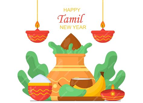 Premium Vector Happy Tamil New Year Concept Greeting Postcard Design