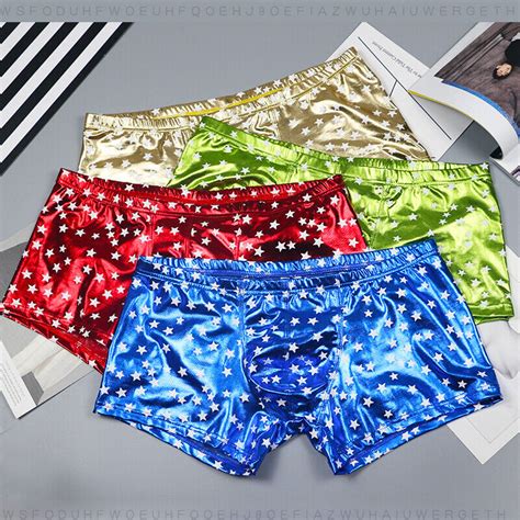 Mens Sexy Shiny Boxer Brief Shorts Stage Clubwear Underwear Gay