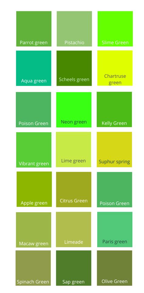 Shades Of Green Color Names