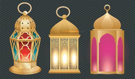 Vintage Gold Arabic Lanterns Realistic Set Of Hanging Luminous Lamps