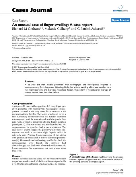 Pdf An Unusual Case Of Finger Swelling A Case Report