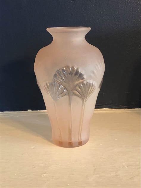 vintage pink glass vase art deco pink embossed fan design etsy