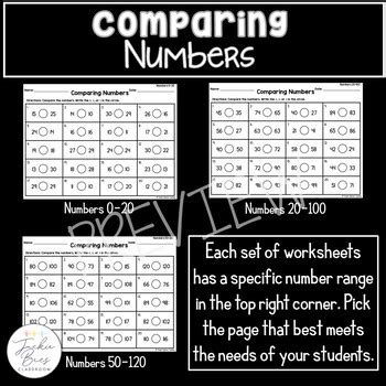 comparing numbers worksheets  jackie bees classroom tpt
