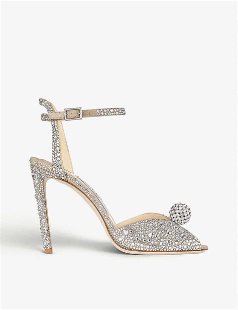 Jimmy Choo Sacora 100 Crystal Embellished Suede Sandals In White Lyst