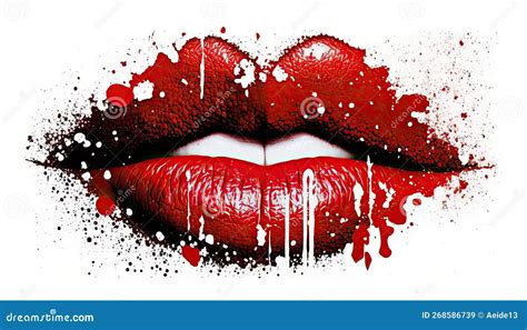 Red Lips Print Abstract Lipstick White Teeth Closeup Lips Woman S