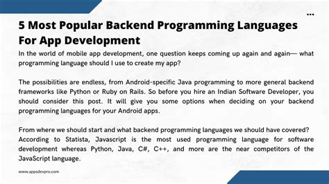 Ppt Top Backend Programming Languages For Android Apps Powerpoint