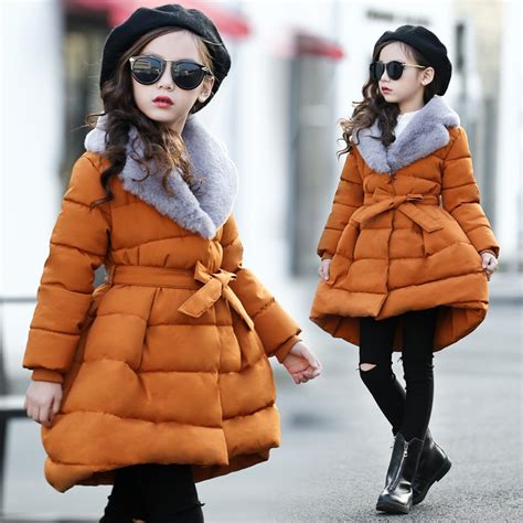 Girls Winter Coats Warm Jackets Children Fur Turn Down