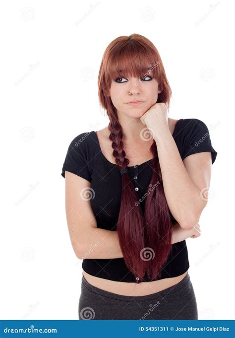 Pensive Teenage Girl Dressed In Black With A Piercing Stock Image