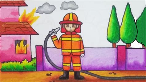 Tutorial Menggambar Dan Mewarnai Pemadam Kebakaran Fire Fighter