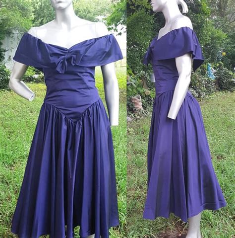 Off The Shoulder Dress 80s Prom Dress Vintage Bridesmaid Etsy