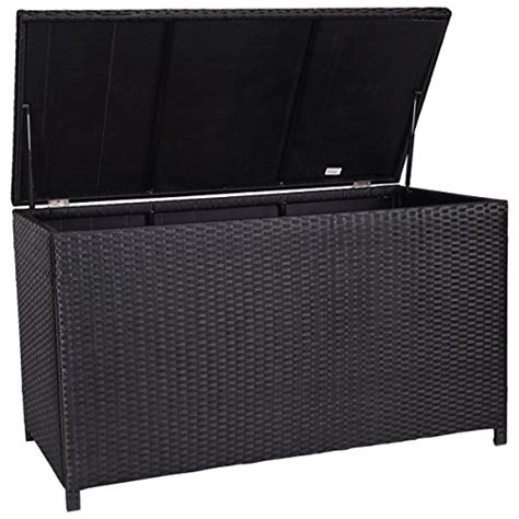 Giantex 47” Black Outdoor Wicker Deck Cushion Storage Box Furniture