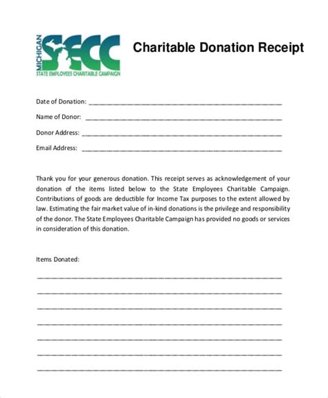 5 Charitable Donation Receipt Templates Free Sample Templates