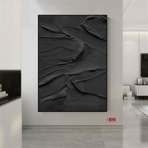 Large Black Abstract Painting Black Textured Wall Art Black Abstract
