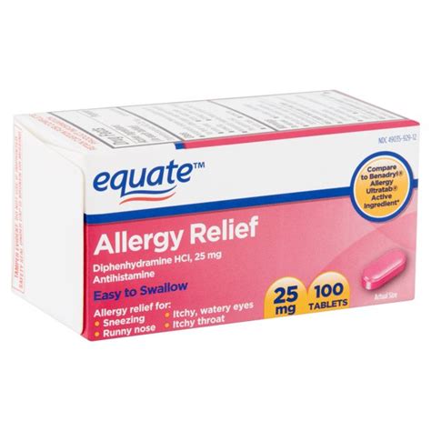 Equate Allergy Relief Diphenhydramine Tablets 25mg 100 Ct Walmart