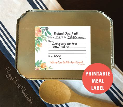 Printable Meal Label Meal Delivery Note Meal Train Sticker Etsy
