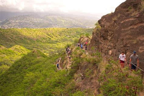 Hiking To The Top Of Diamond Head In Hawaii Editorial Stock Image