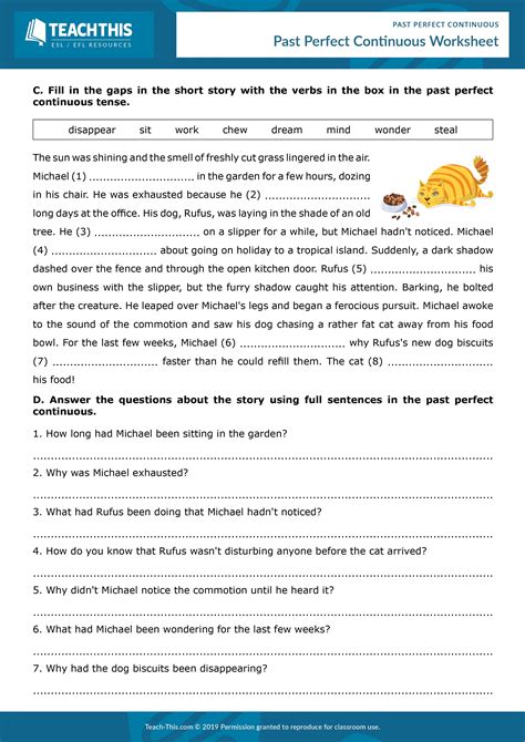 Past Perfect Continuous Grammar Activities Worksheets Writing