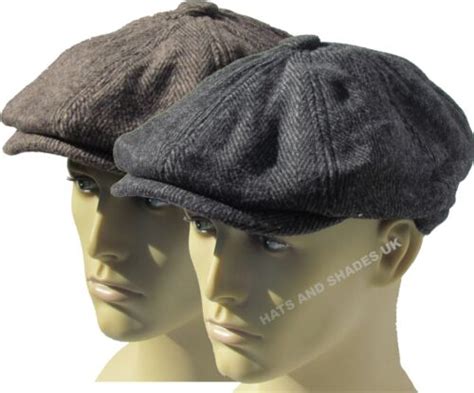 Peaky Blinders Tweed Newsboy Hat Herringbone Gatsby Cap Flat 8 Panel