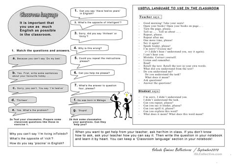 Classroom Language Worksheet Free Esl Printable