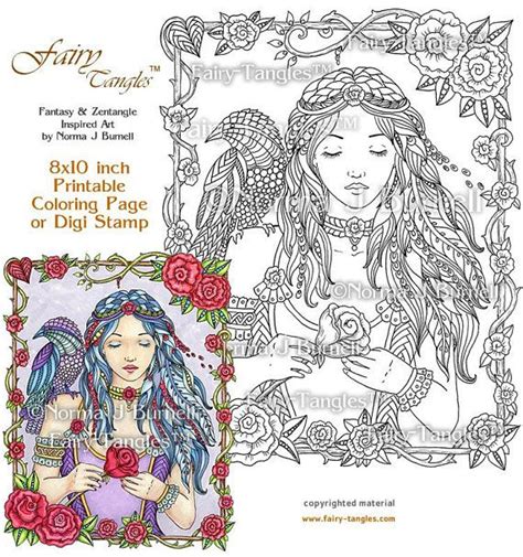 Rose Fairy Tangles Printable Coloring Book Pages Norma J Colouring