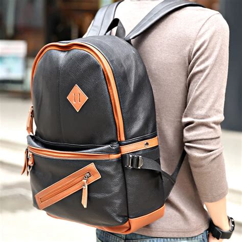 New Style Pu Leather Men Black Backpack Fashion Famous Male Casual