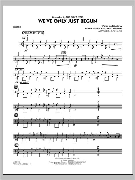 Weve Only Just Begun Drums Sheet Music John Berry Jazz Ensemble