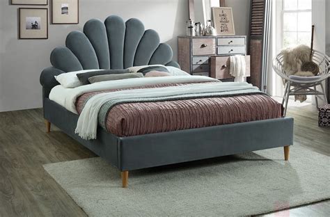 Lit Double En Tissu Velours De Qualité Sania Gris Avec Sommier à