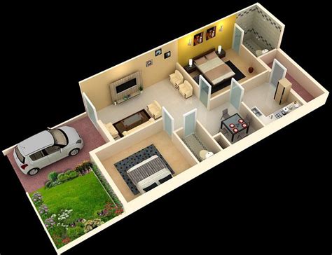 2 Bhk Home Design Plans Indian Style 3d Alumn Photograph