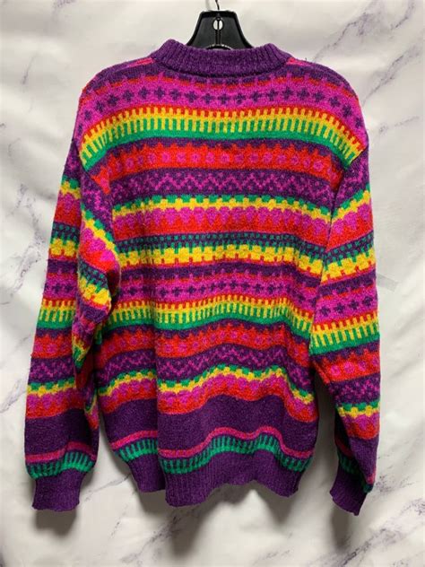 Amazing 1980s Colorful Knitted Wool Sweater By Benetton As Is