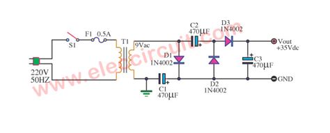 Simple Ac To Dc Converter 9vac To 35vdc Electronic Projects Circuits