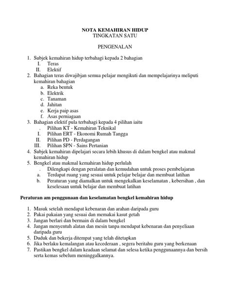 Kemahiran hidup bersepadu (ekonomi rumahtangga). Nota Kemahiran Hidup