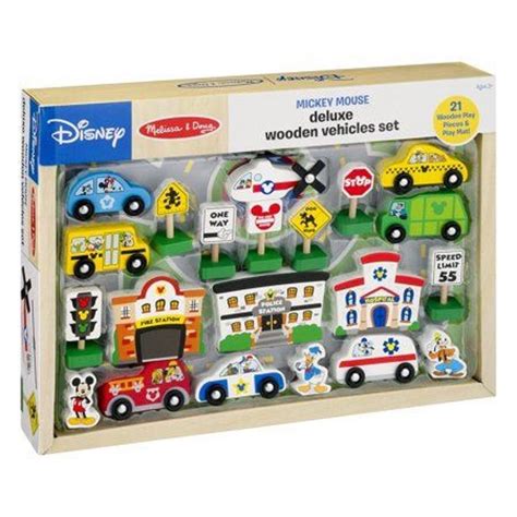 Disney Melissa And Doug Mickey Mouse Deluxe Wooden Vehicles 21pc Set