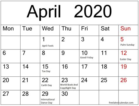 April 2020 Public Holidays Calendar Federal Holiday Calendar Holiday