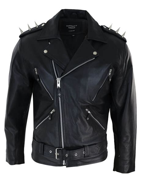Real Leather Biker Jacket With Spikes For Men Happy Gentleman