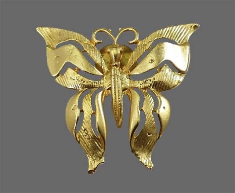 Butterfly Lapel Pin Gold Tone Textured Metal Kaleidoscope Effect