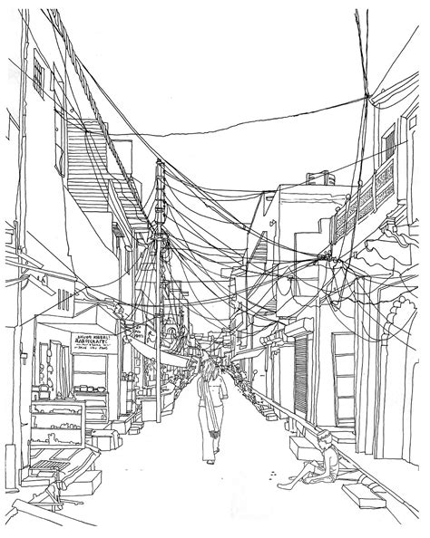 Delhi Street Line Drawing Simon Fieldhouse