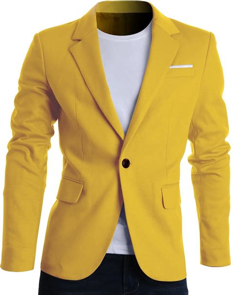 Flatseven Mens Slim Fit Casual Premium Blazer Jacket Yellow S Chest 38 At Amazon Men’s