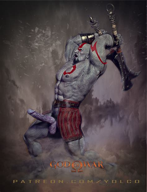 Rule 34 Bald Bald Man Bara Blade Erect Penis Front View God Of War Kratos Male Malemale Male