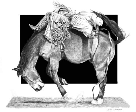 Rodeo Bareback Rider Drawing By John Bowman