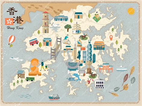 Premium Vector Attractive Hong Kong Travel Map With Attractions Icons