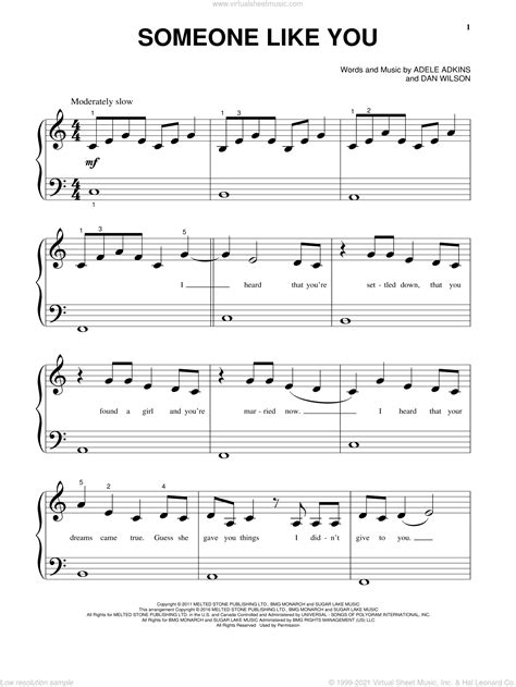 Download And Print Someone Like You Sheet Music For Piano Solo Big Note Book By Adele Chords