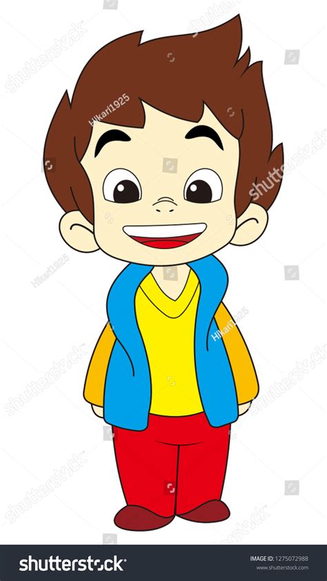 Little Boy Brown Hair Smiling Standing Stock Vector Royalty Free