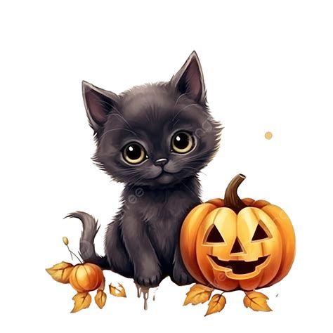 Happy Halloween Greeting Card With Cute Black Kitten And Jack O Lantern