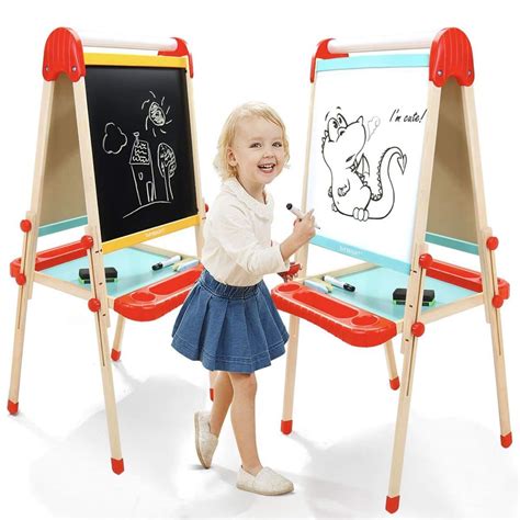 Kids Art Easel Kids Standing On Art Easel Board With White Board And