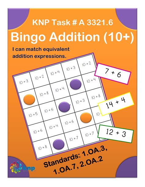 Bingo Addition 10 Match Equivalent Addition Expressions